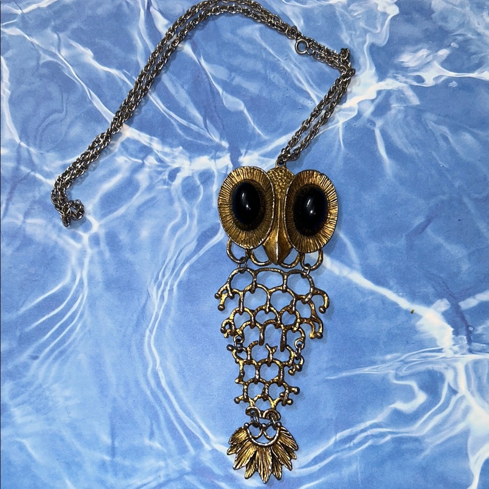 Chic Gold and Black Costume Owl Necklace